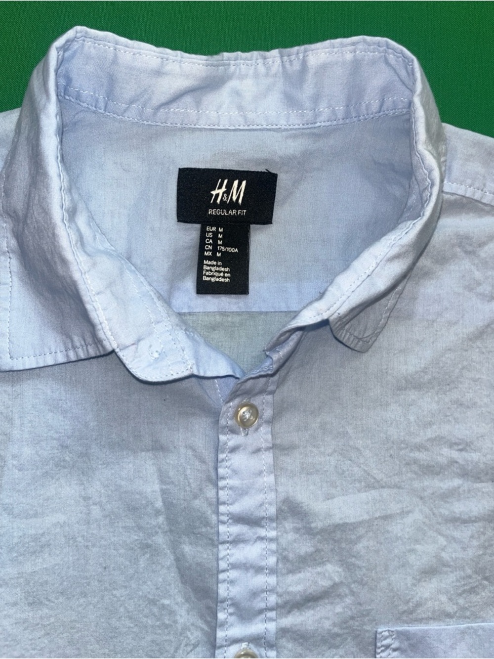 H&M Men's Regular Fit Cotton Light Blue Button-Up Shirt Short Sleeve Size M